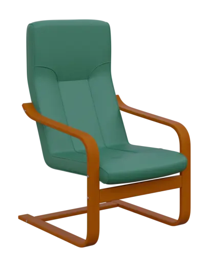 BO - 1 křeslo, dřevěná kostra, moření třešeň, koženka OTO T 4, tyrkysová